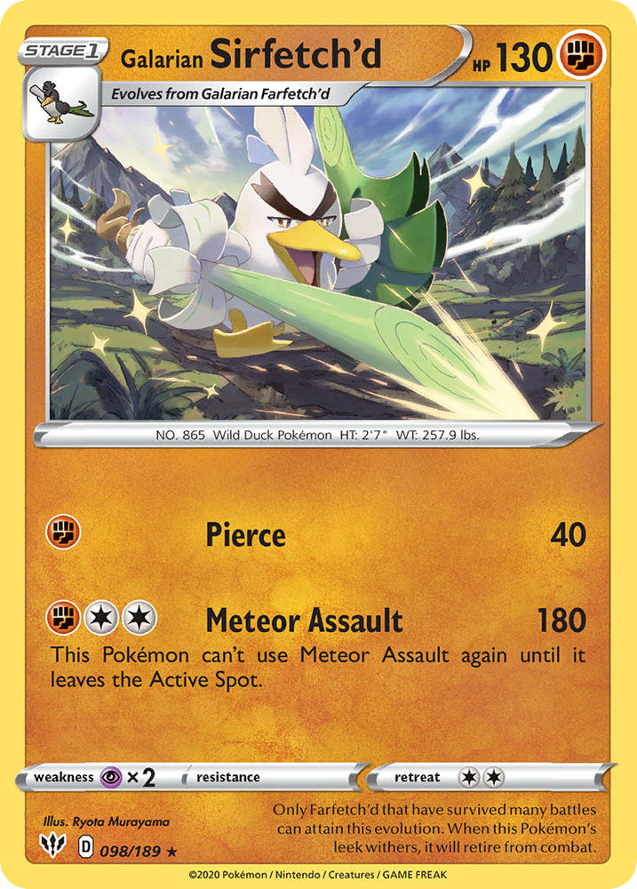 Galarian Sirfetch'd (098/189) (Cracked Ice holo) (Theme Deck Exclusive) [Sword &amp; Shield: Darkness Ablaze] 