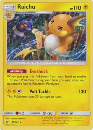 Raichu (41/147) (Cosmos Holo) [Sun &amp; Moon: Burning Shadows] 