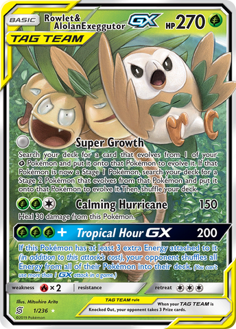 Rowlet &amp; Alolan Exeggutor GX (1/236) [Sun &amp; Moon: Unified Minds] 