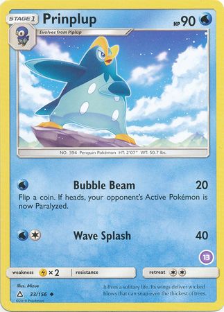 Prinplup (33/156) (Exclusive Deck #13) [Sun &amp; Moon: Trainer Kit - Alolan Sandslash] 