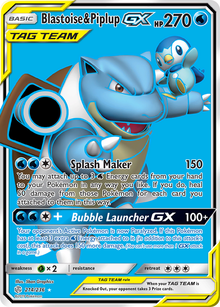 Blastoise &amp; Piplup GX (214/236) [Sun &amp; Moon: Cosmic Eclipse] 