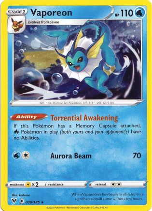 Vaporeon (030/185) (Cosmos Holo) [Sword &amp; Shield: Vivid Voltage] 