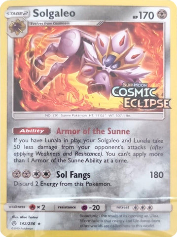 Solgaleo (142/236) (Cosmic Eclipse Stamped) [Sun &amp; Moon: Cosmic Eclipse] 