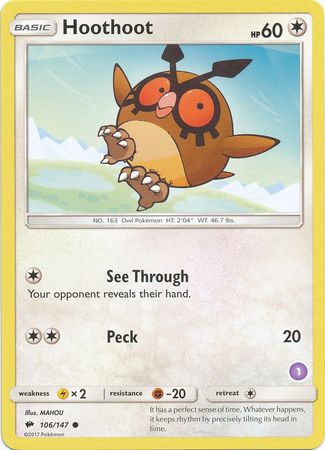 Hoothoot (106/147) (Deck Exclusive #1) [Sun &amp; Moon: Trainer Kit - Alolan Sandslash] 