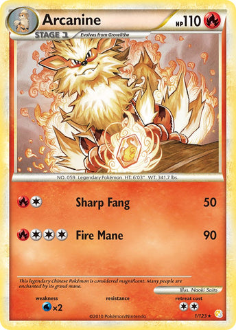 Arcanine (1/123) (Theme Deck Exclusive) [HeartGold &amp; SoulSilver: Base Set] 