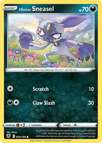 Hisuian Sneasel (092/189) (Theme Deck Exclusive) [Sword &amp; Shield: Astral Radiance] 